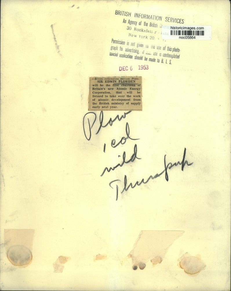 1953 Press Photo Sir Edwin Plowden, Chairman- British Atomic Energy Corporation