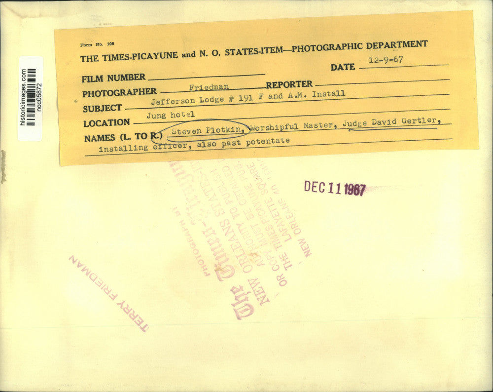 1967 Press Photo Masonic 191 officers Steven Plotkin and David Gertler installed