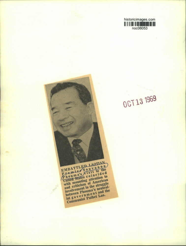 1969 Press Photo Laotian Premier Souvanna Phouma in America - noc06053