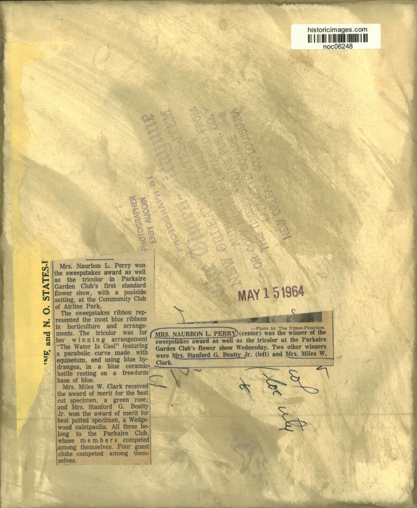 1964 Press Photo Parkaire Garden Club winner Mrs. Naurbon Perry in Louisiana