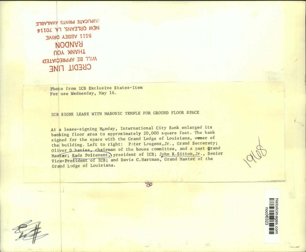 1968 Press Photo International City Bank - Eads Poitevent and Bank Officials