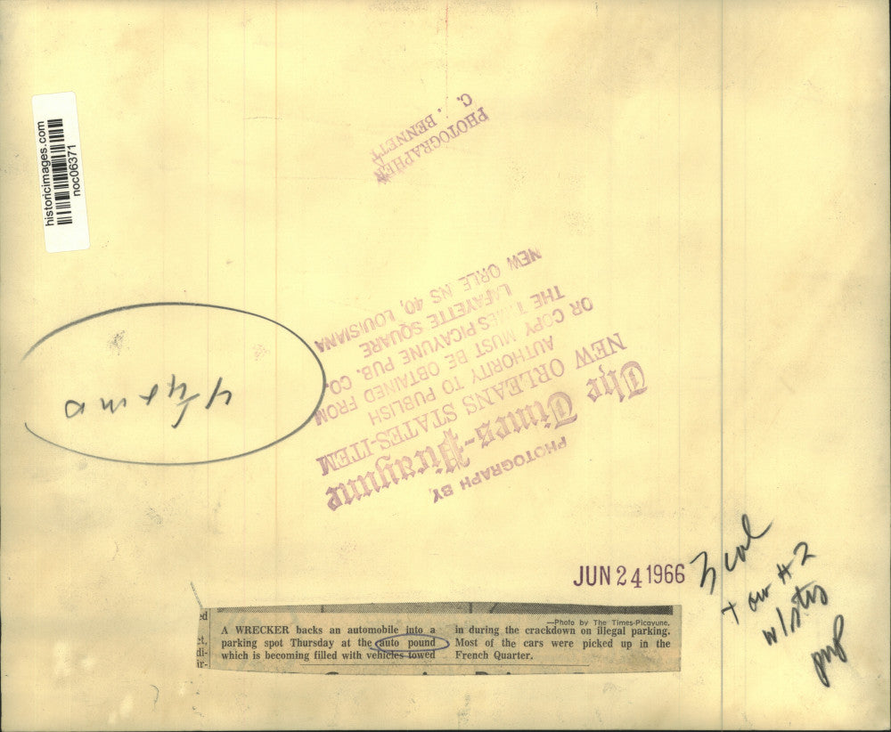 1966 Press Photo New Orleans Police Auto Pound - noc06371