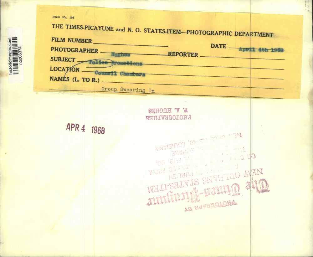 1968 Press Photo Group Swearing-In for Police Promotions at Council Chambers