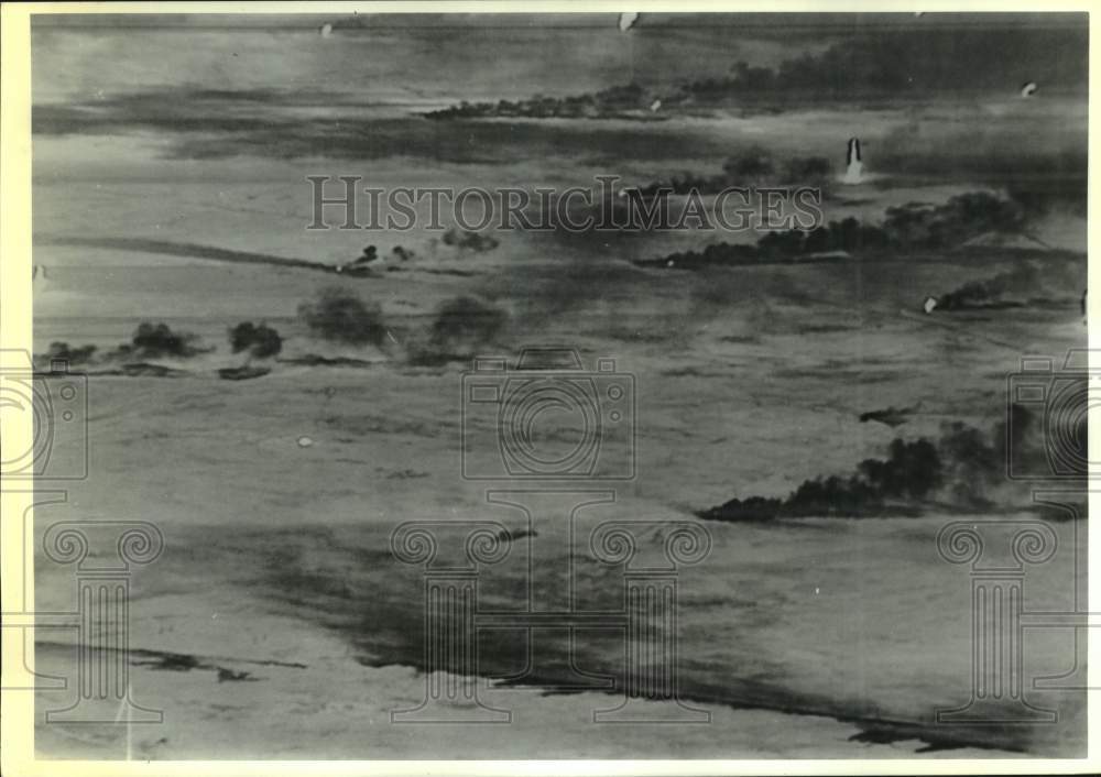 1991 Press Photo Aerial view of the Kuwait Oil Wells burning in Kuwait- Historic Images