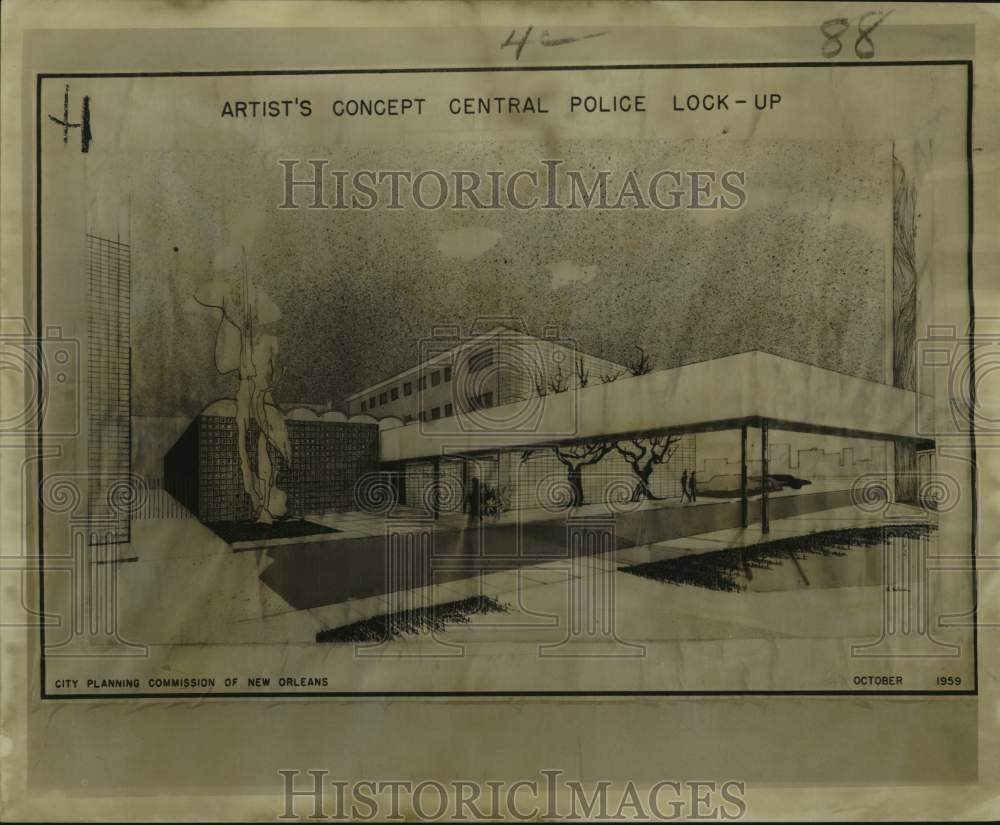 1959 Press Photo Artist&#39;s concept of new Central Police Lock-up, New Orleans