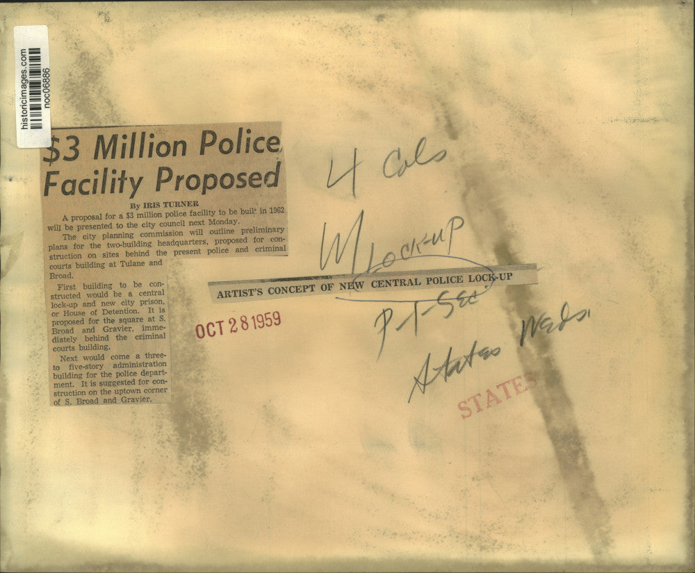 1959 Press Photo Artist&#39;s concept of new Central Police Lock-up, New Orleans