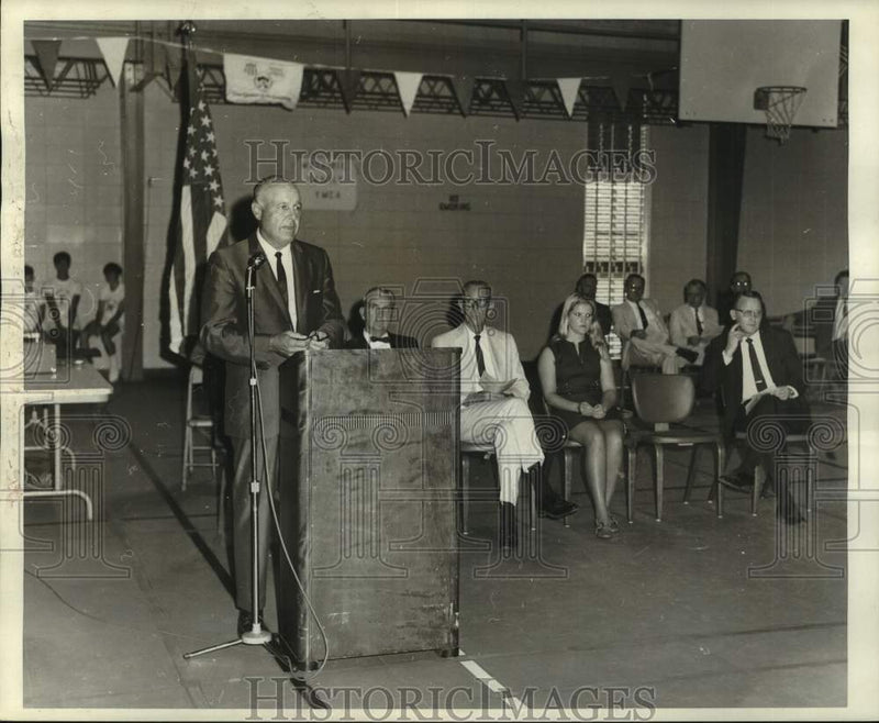 Load image into Gallery viewer, 1969 Press Photo Councilman Anton Pilney, speaking at YMCA Gym Dedication
