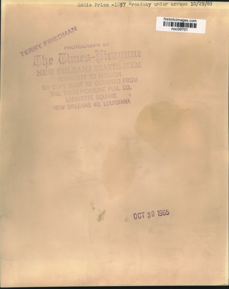 1965 Press Photo Eddie Price, Arrested in Louisiana - noc08701