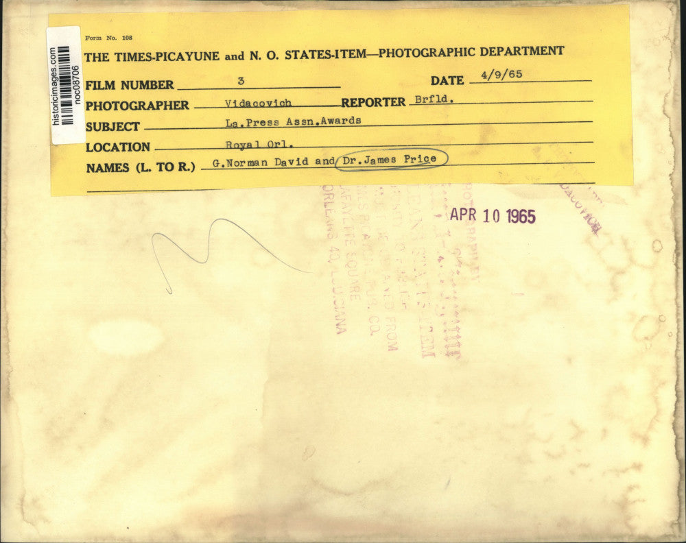 1965 Press Photo Louisiana Press Association - G. Norman David, Dr. James Price