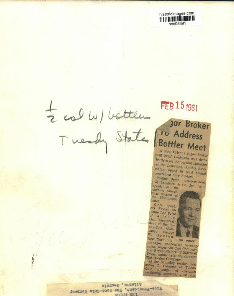 1961 Press Photo Coca-Cola Company - Lee Price, Vice President - noc08891