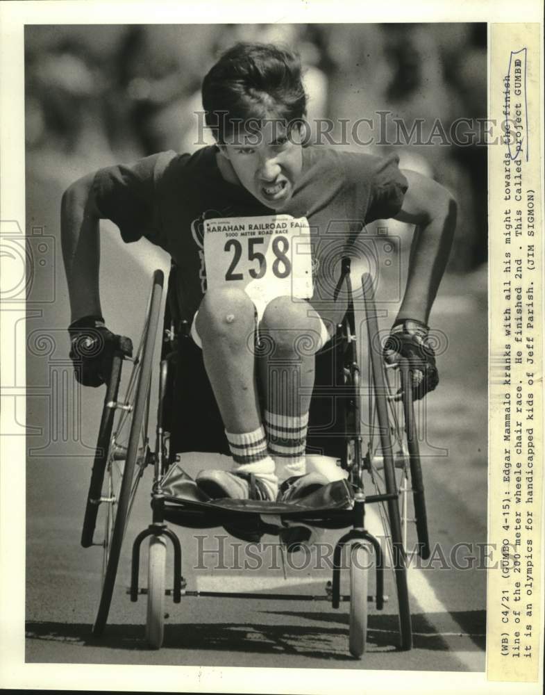1988 Press Photo Edgar Mammalo participating in wheelchair race- Project Gumbo- Historic Images