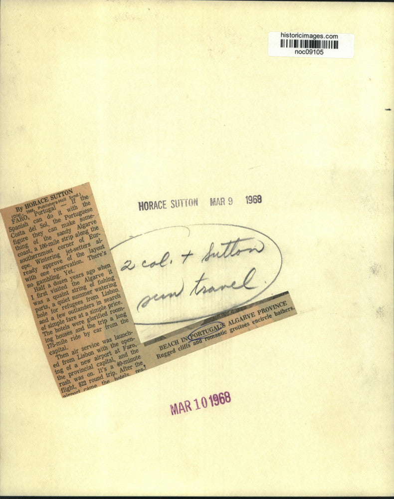 1968 Press Photo Costa del Sol Beach in Portugal's Algarve Province - noc09105