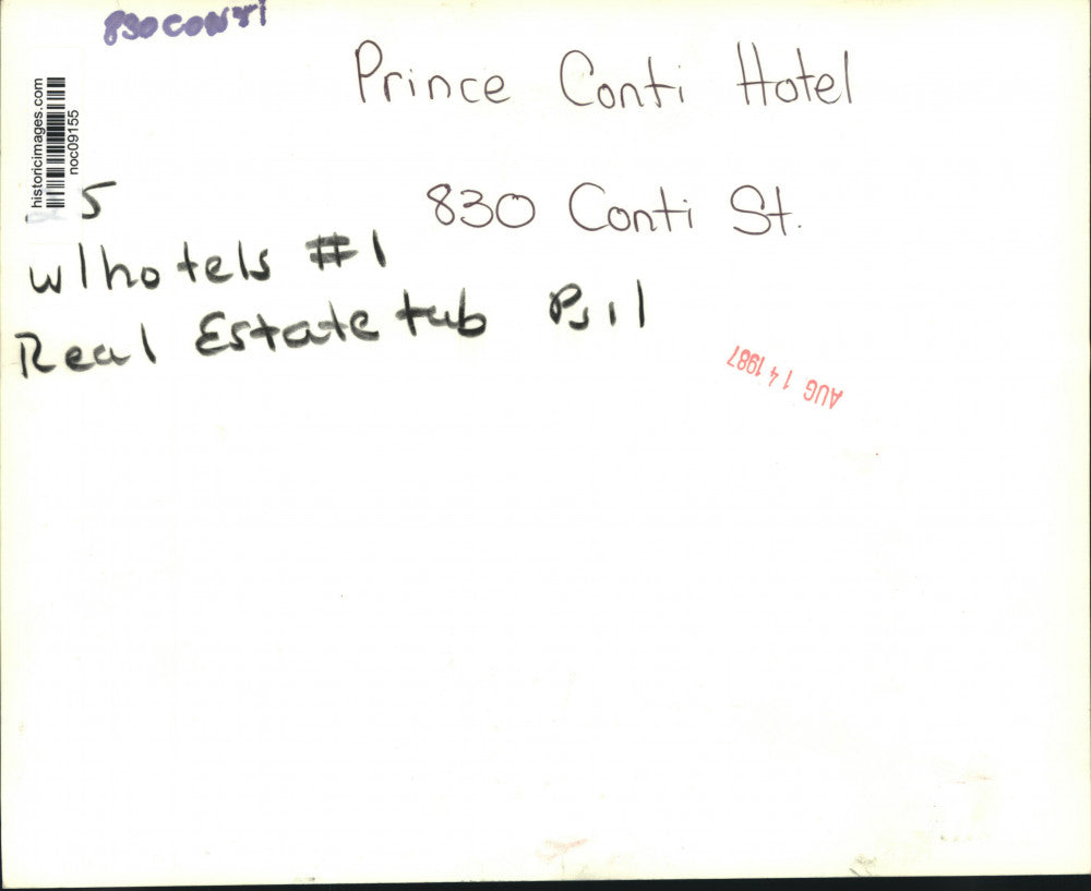 1987 Press Photo Facade of the Prince Conti Hotel, 830 Conti Street - noc09155