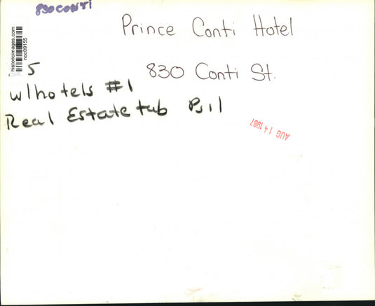 1987 Press Photo Facade of the Prince Conti Hotel, 830 Conti Street - noc09155