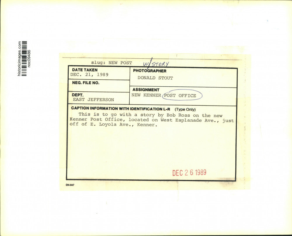 1989 Press Photo New Kenner Post Office on on West Esplanade Avenue - noc09486