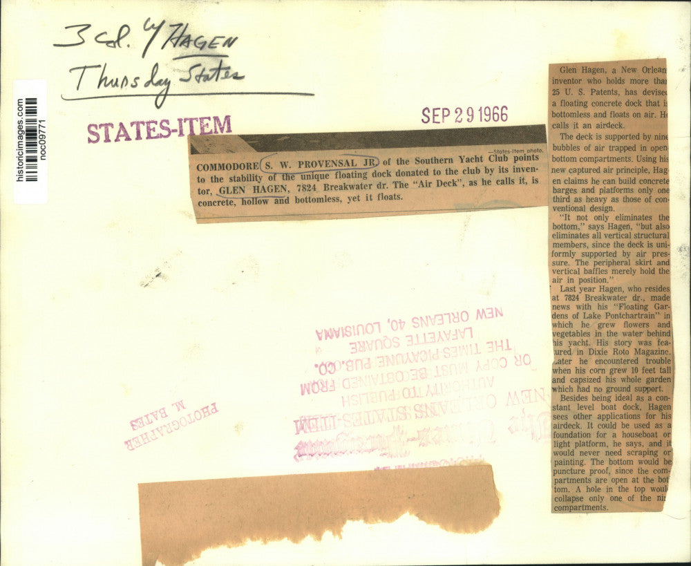 1966 Press Photo Southern Yacht Club - S.W. Provensal Jr., Glen Hagen