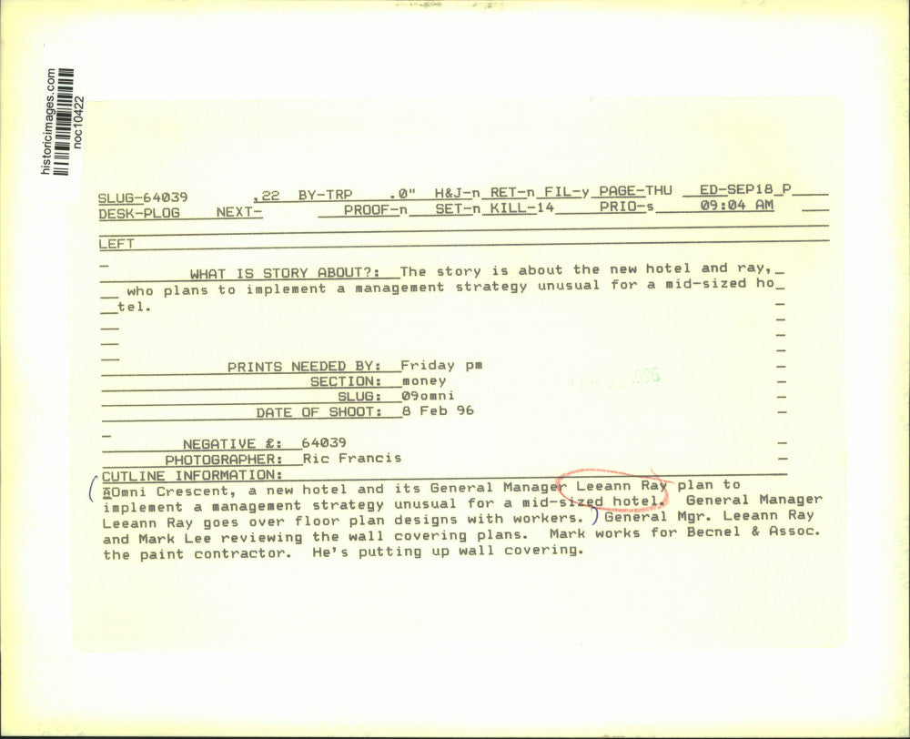 1996 Press Photo Leeann Ray, General Manager for the new hotel, Omni Crescent