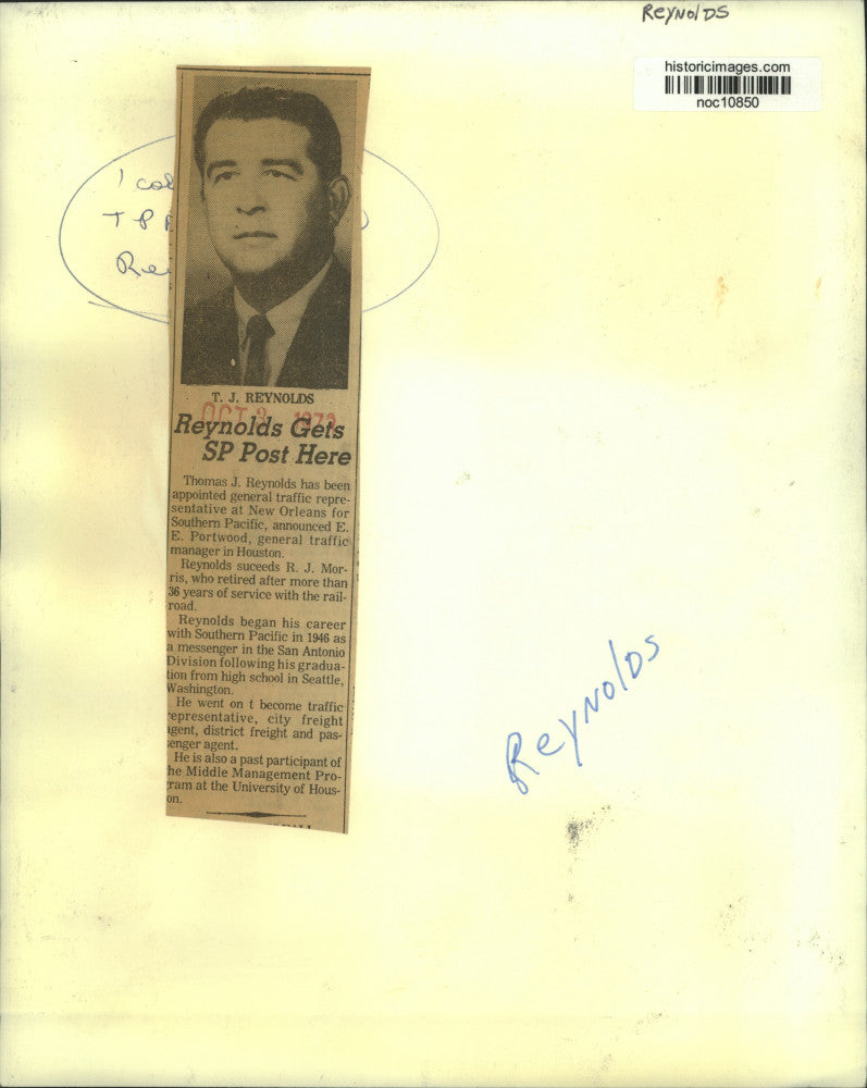 1973 Press Photo Thomas J. Reynolds, New Orleans for Southern Pacific