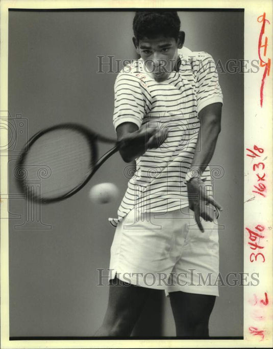 1988 Press Photo NORD tennis camp participant, Brandon Gregoire hits a forehand- Historic Images