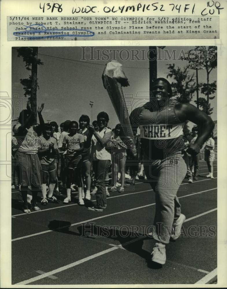 1984 Press Photo Olympics Flame before start of Reading &amp; Reasoning Olympics- Historic Images