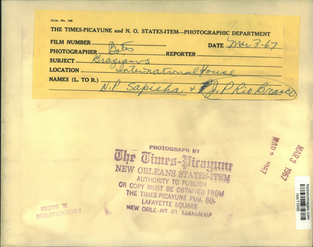 1967 Press Photo N.P. Sapieha & J.P. Rio Branco- Brazians at International House