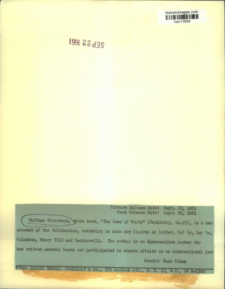 Load image into Gallery viewer, 1961 Press Photo Hoffman Nickerson, author of the book, "The Loss of Unity"
