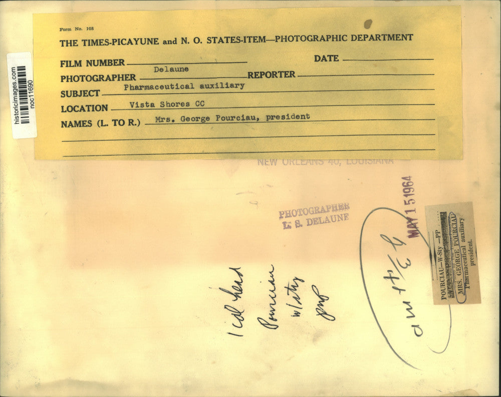 1964 Press Photo Mrs. George Pourciau, President, Pharmaceutical Auxiliary