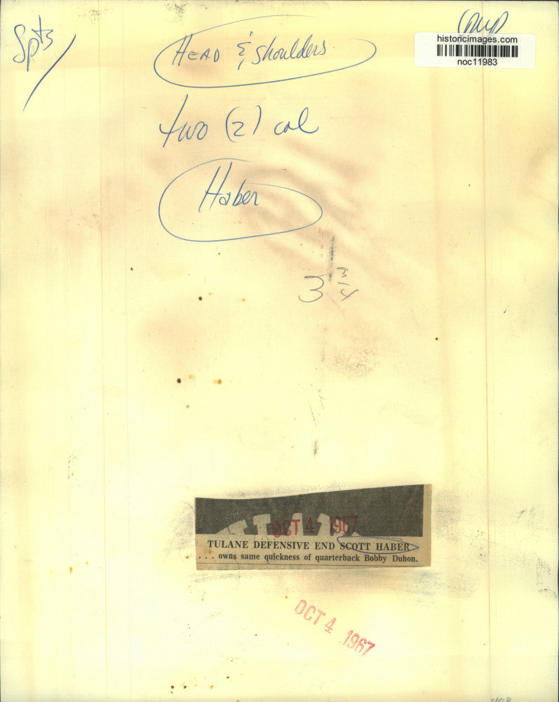 1967 Press Photo Tulane University - Scott Haber, Defensive End - noc11983