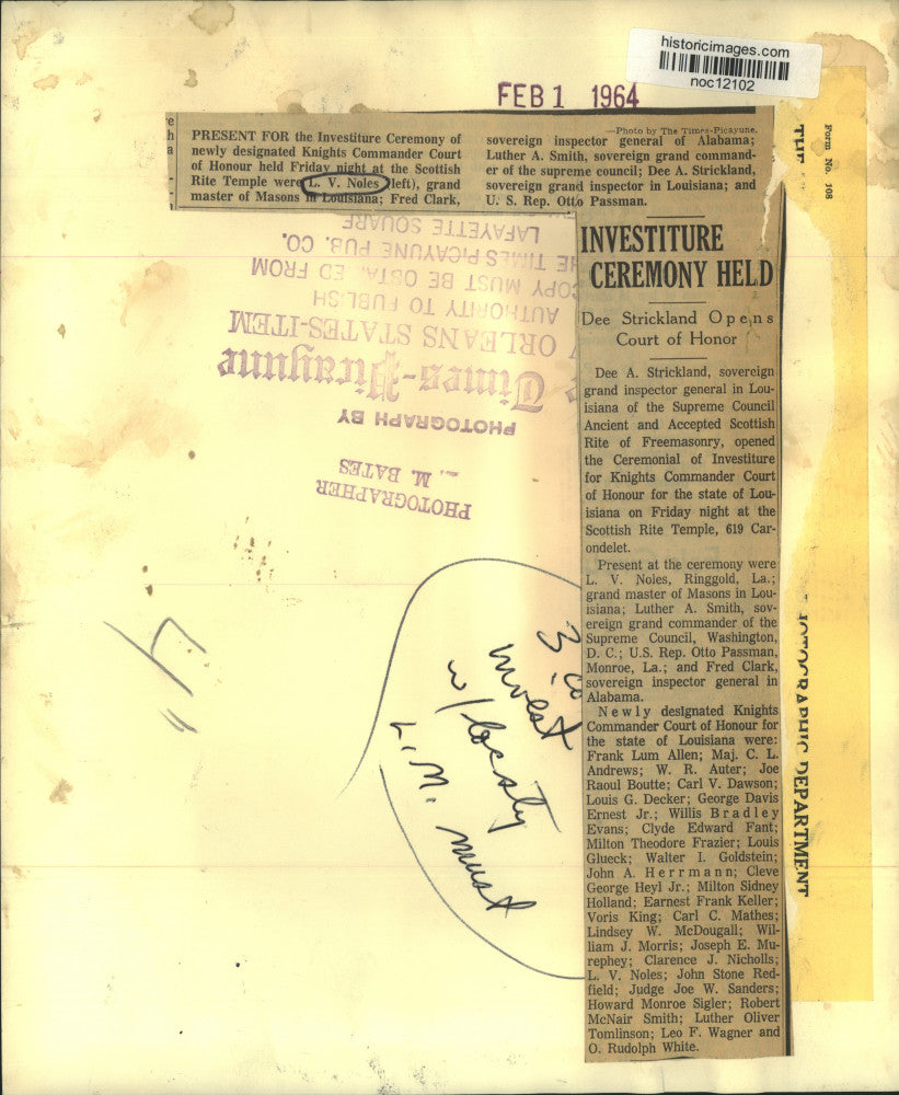 1964 Press Photo Knights Commander Court of Honor Investiture Ceremony