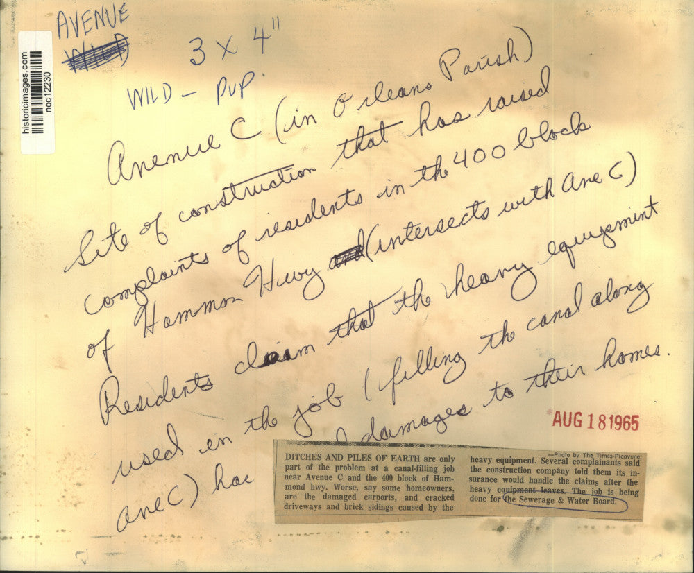 1965 Press Photo Canal-Filling Job, Sewerage and Water Board, New Orleans