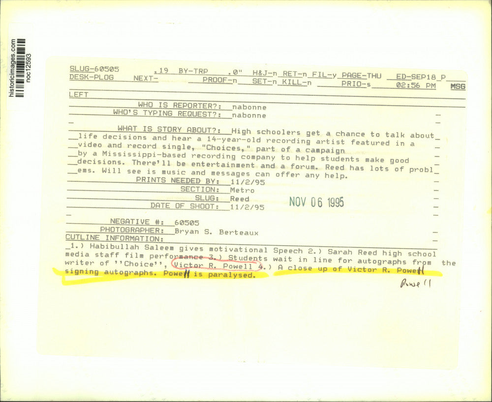 1995 Press Photo Victor R. Powell, Writer of Song "Choices" - noc12593