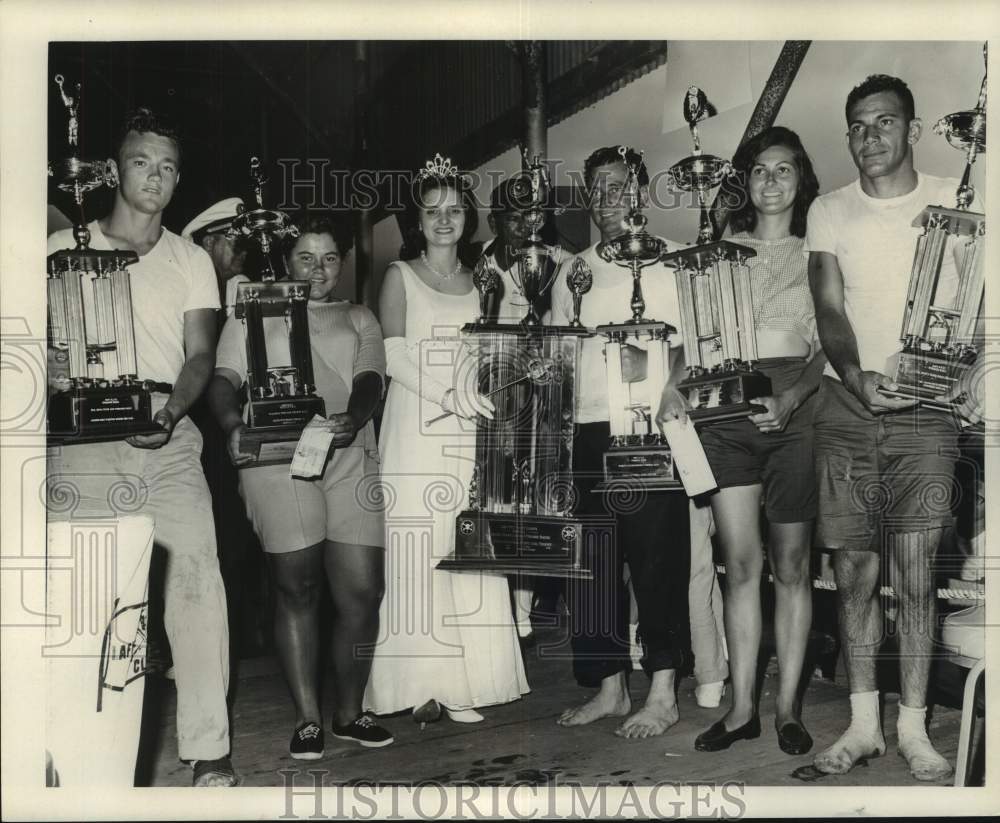1967 Press Photo Lafitte Pirogue Race Winners with Trophies - noc12860