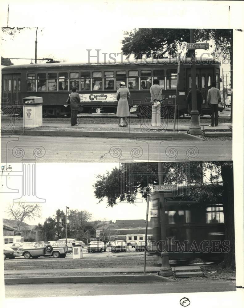 1979 Press Photo Passengers Wait in the Cold for the Streetcar at St. Charles
