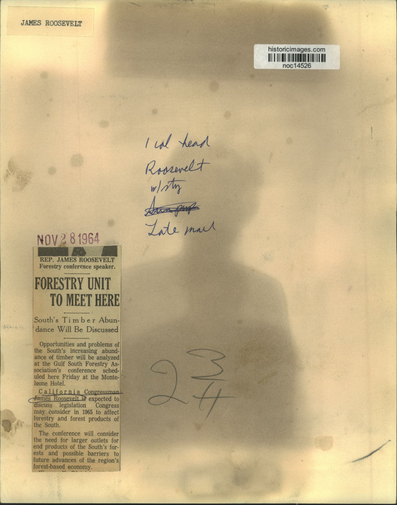 1964 Press Photo Forestry speaker James Roosevelt in Louisiana conference