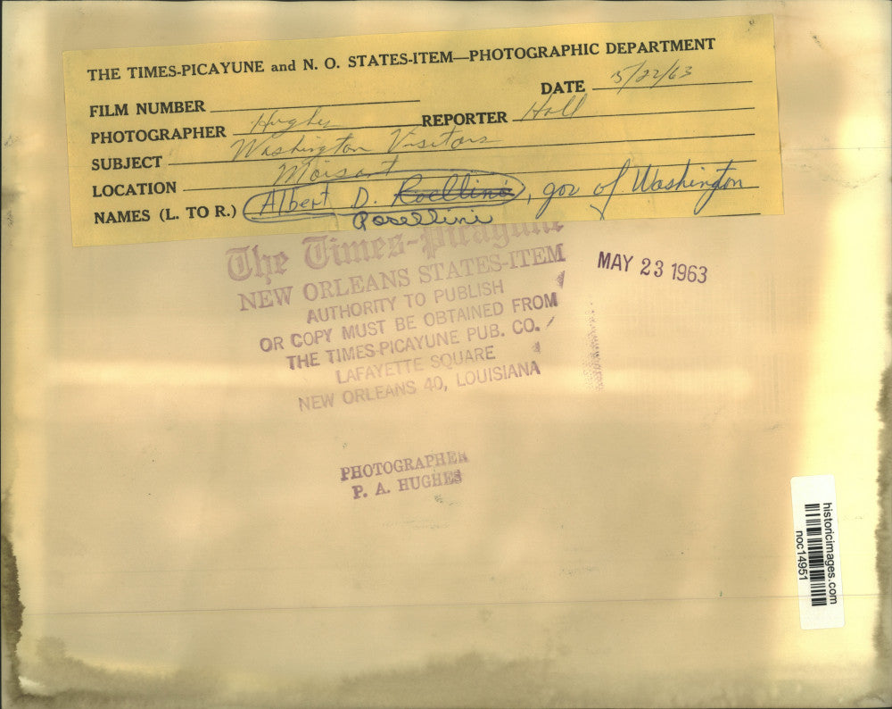 1963 Press Photo Albert D. Rosellini, Governor of Washington, Visits New Orleans