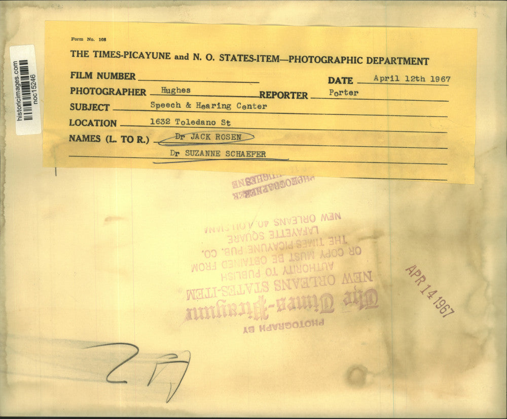 1967 Press Photo Dr. Jack Rosen, Dr. Suzanne Schaefer at Louisiana speech center