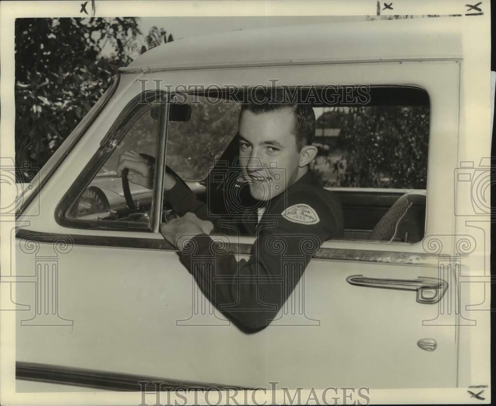 1956 Press Photo Wilbert Tee Robbins driving company truck in Louisiana
