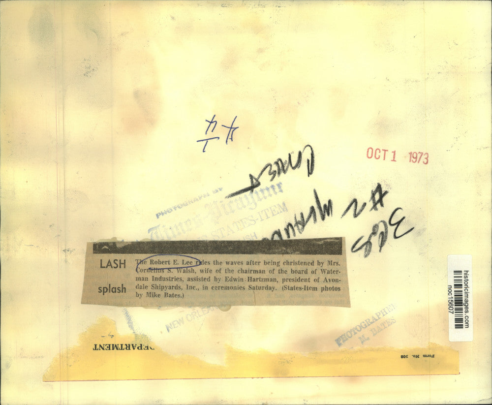 1973 Press Photo Robert E. Lee sails near Louisiana dock - noc15607