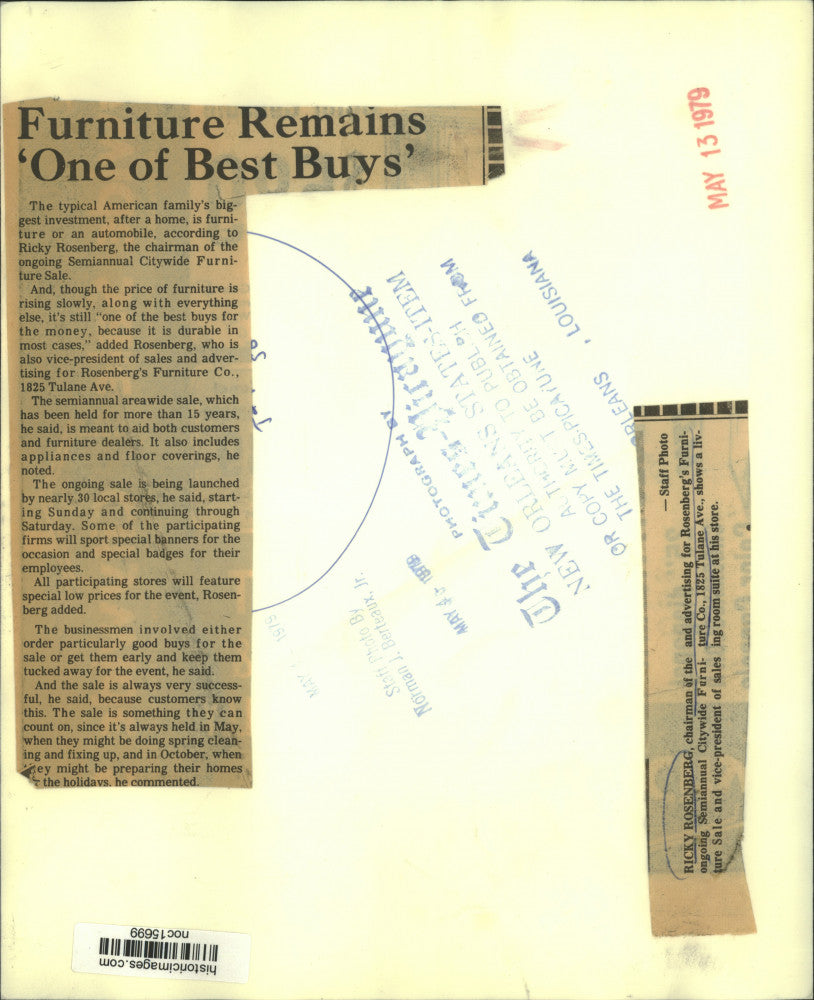 1979 Press Photo Ricky Rosenberg in his furniture store in Louisiana