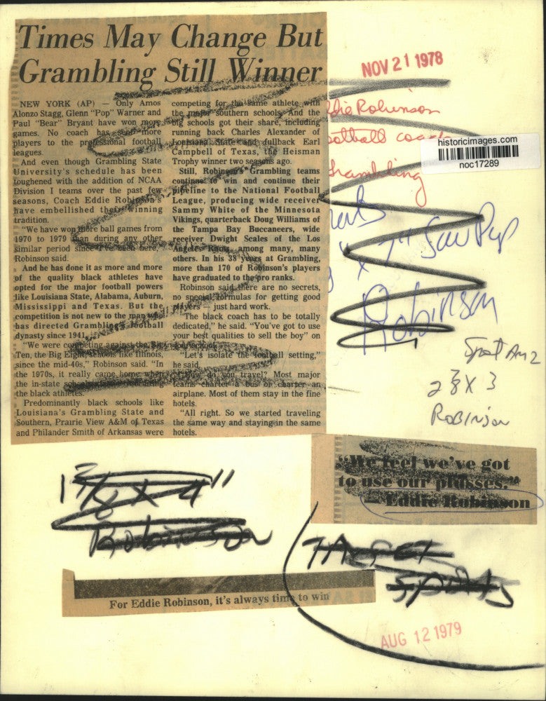 1978 Press Photo Eddie Robinson, Grambling State University's Winning Coach