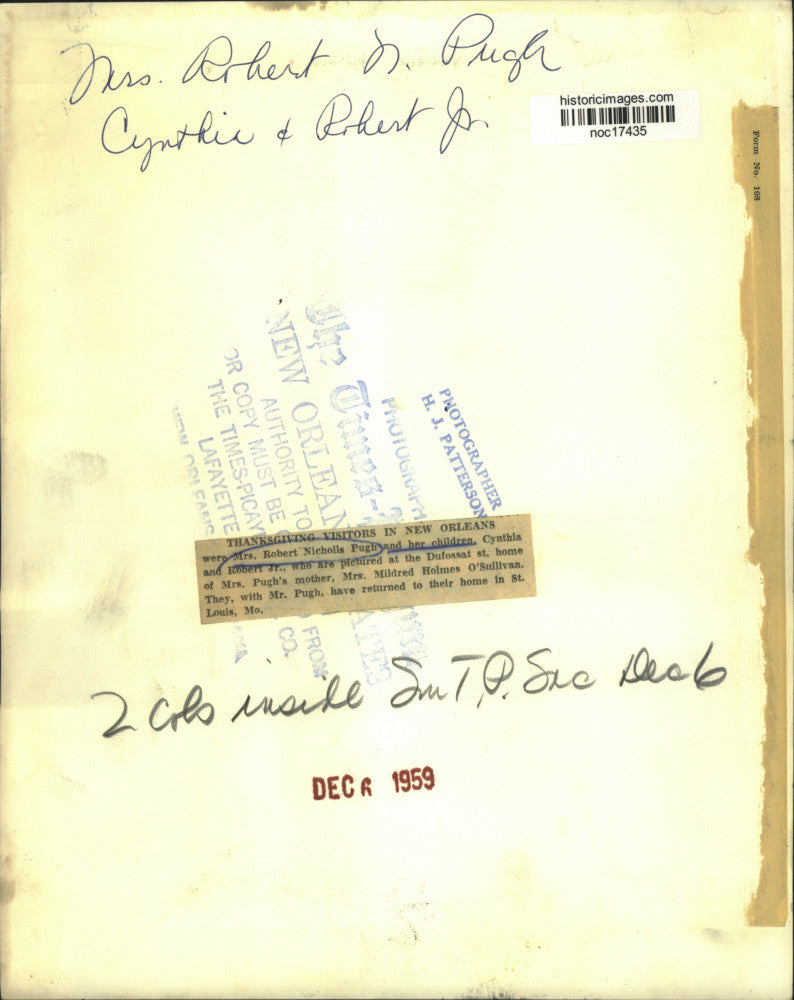 1959 Press Photo Mrs. Robert Nicholls Pugh & Her Children Visit in New Orleans