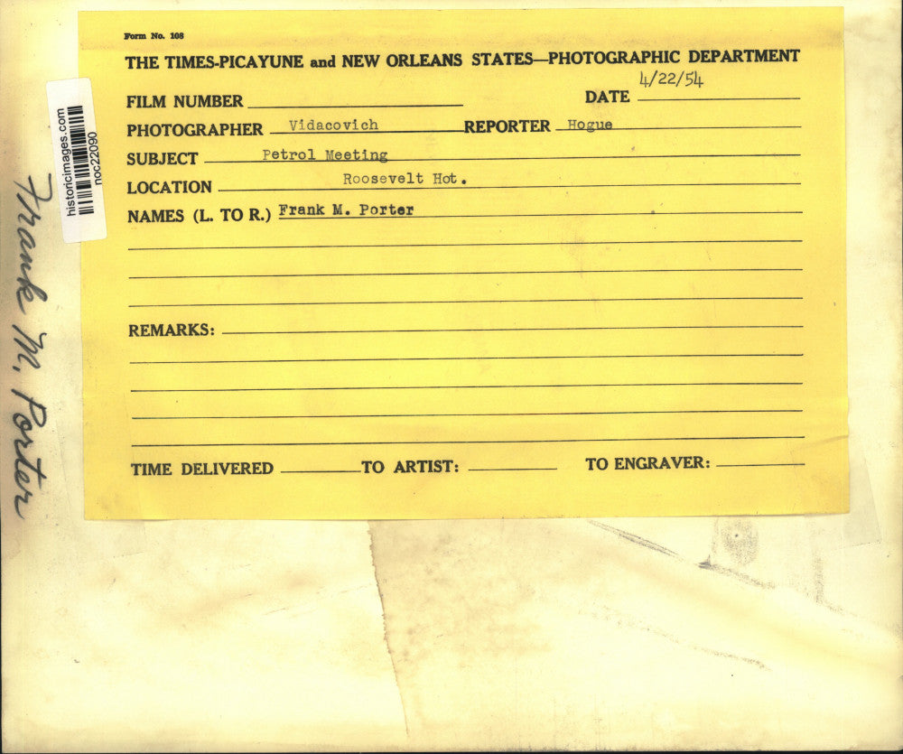 1954 Press Photo Frank M. Porter attends Petrol meeting at Roosevelt Hotel