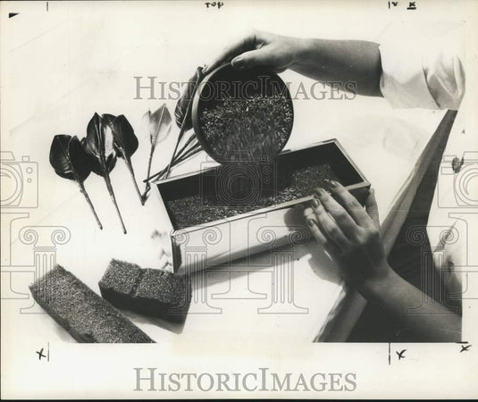 1960 Press Photo Soil-resembling vermiculite used as base for artificial plants