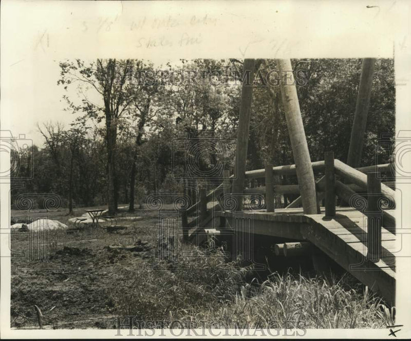 Load image into Gallery viewer, 1977 Press Photo Wooden bridge crosses stream in St. Bernard State Park.
