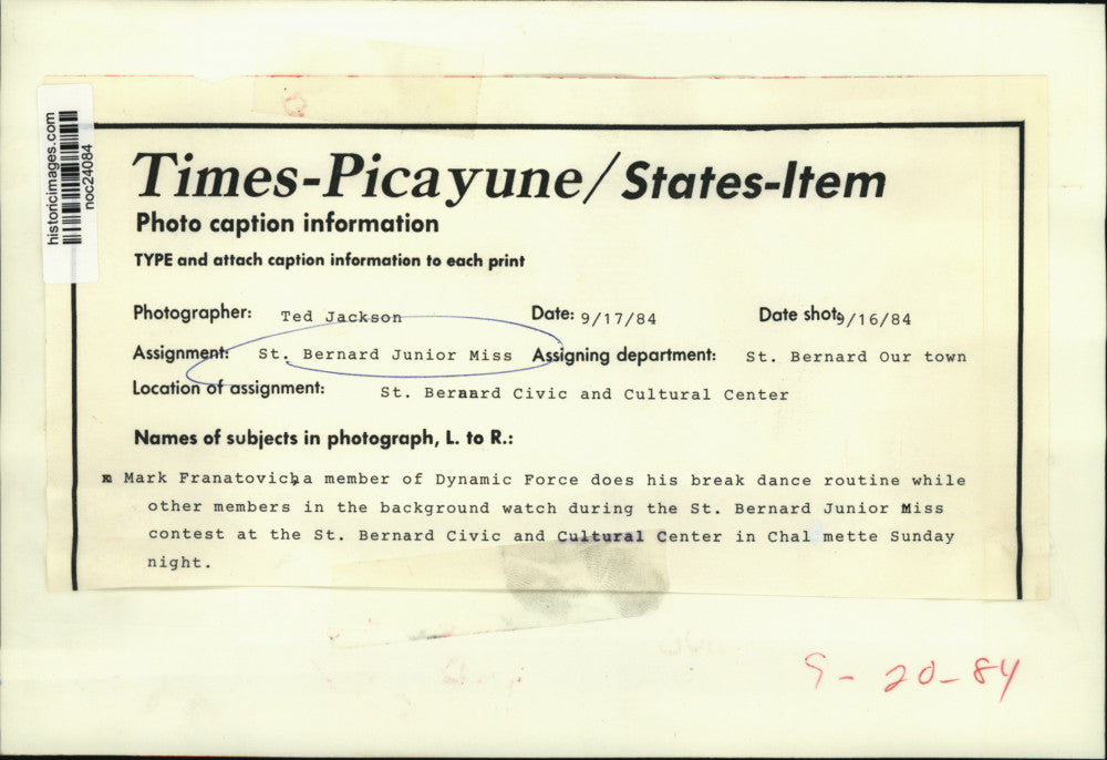 1984 Press Photo Mark Franatovich performs at St. Bernard Junior Miss pageant