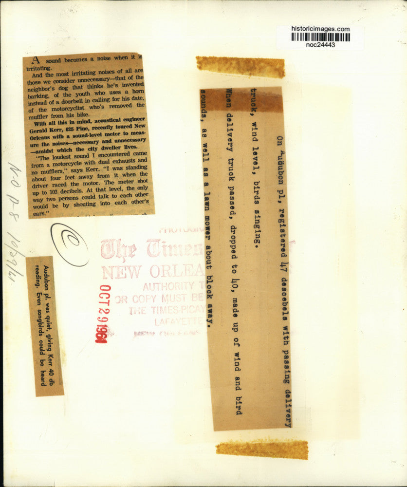 1961 Press Photo Gerald Kerr measures sound in New Orleans neighborhood.