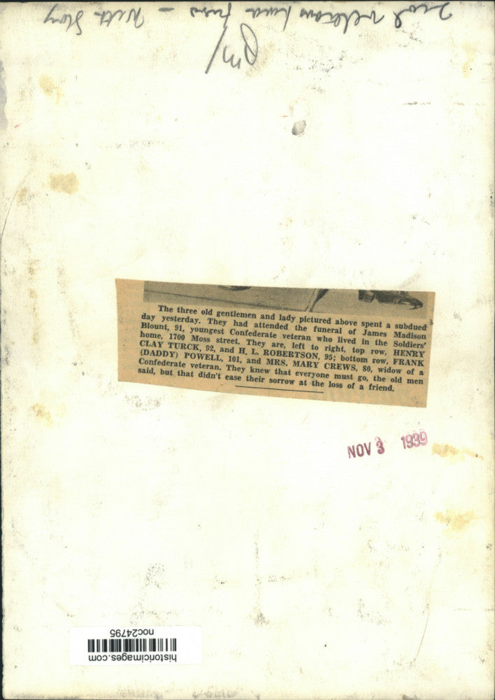 1939 Press Photo Four Attendees of the Funeral of James Madison Blount