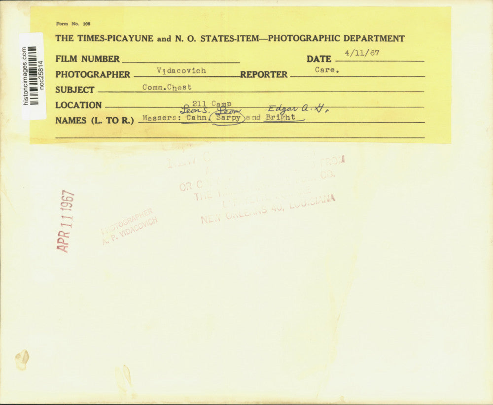 1967 Press Photo Leon Cahn, Leon Sarpy and Edgar Bright at 211 Camp - noc25814