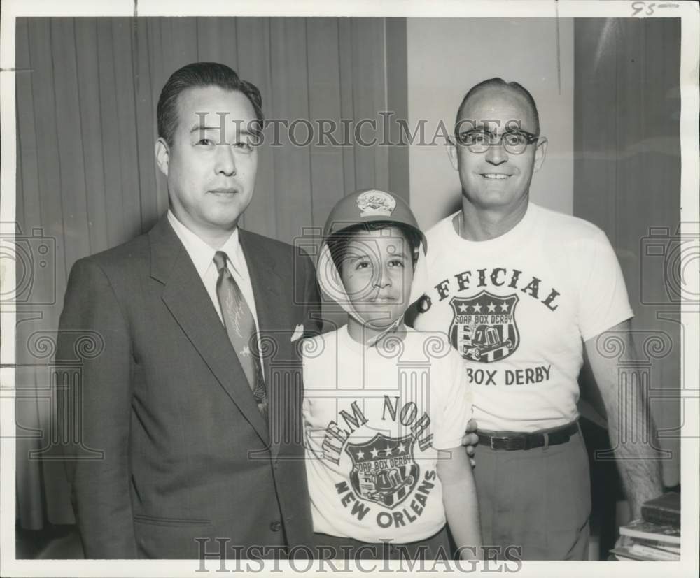 1957 Press Photo Nisi Sato with NORD-Chevrolet Soap Box Derby members