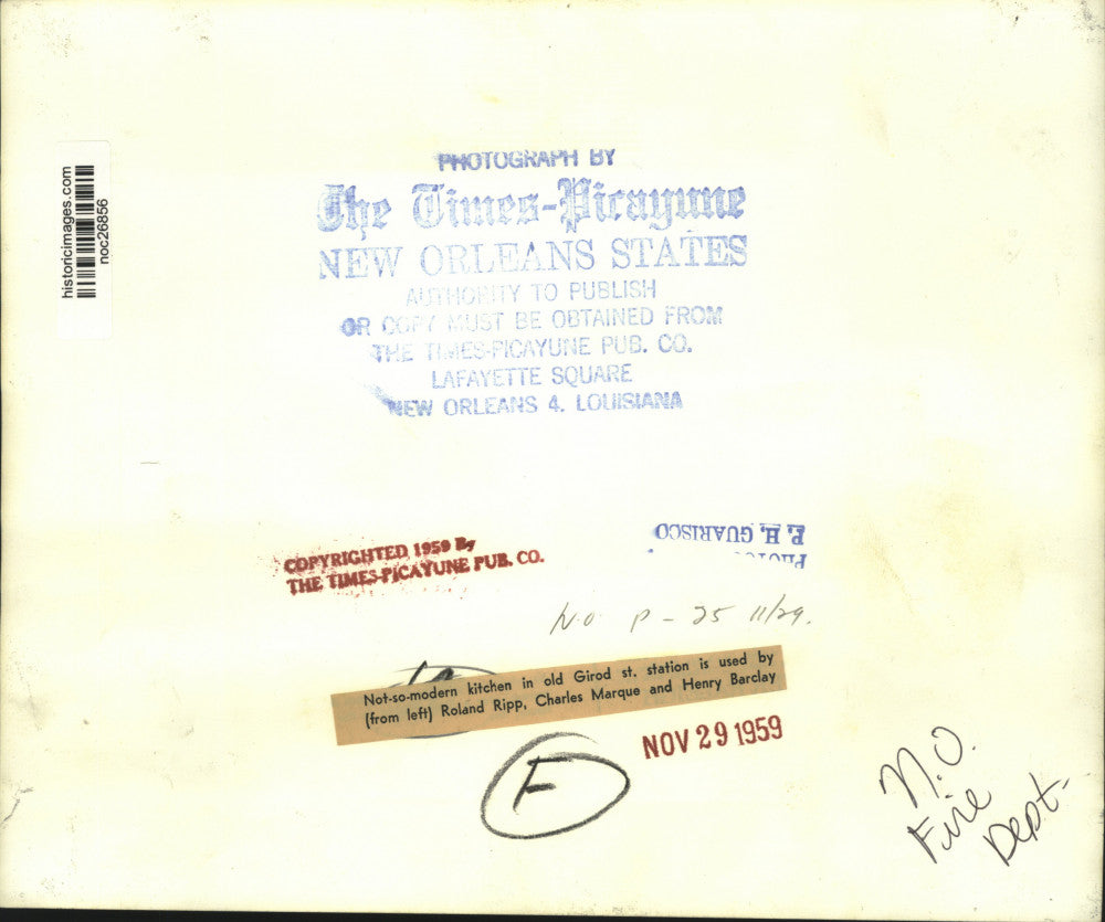 1959 Press Photo Not-so-modern kitchen in old Girod Street fire station